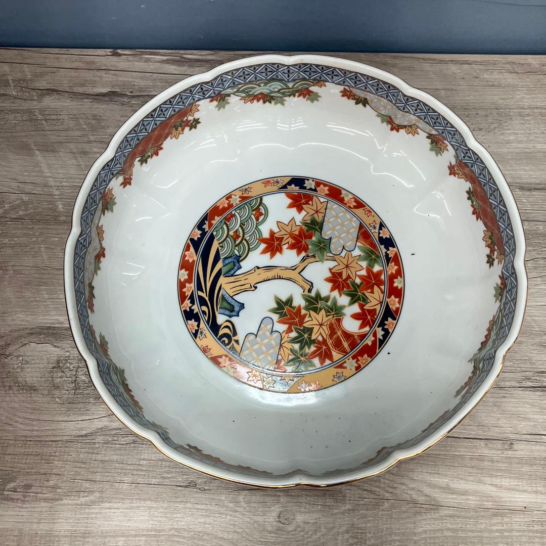 D-5 輪花鉢 和食器 伝統工芸 陶磁器 磁器 縁起物 紅葉 波文様 雑貨