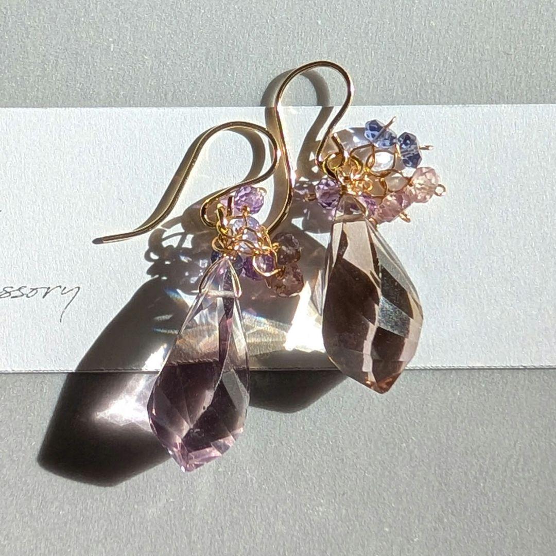 大粒✧︎アメトリン ひねりドロップ ピアス