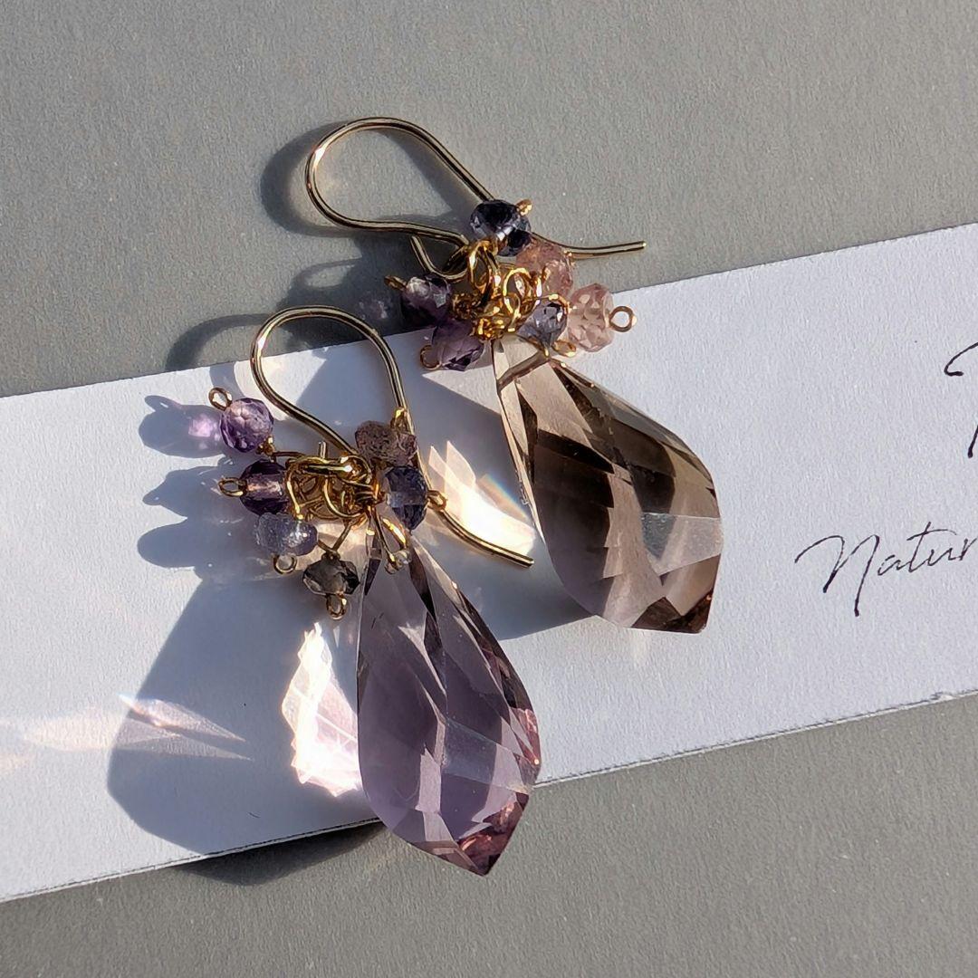 大粒✧︎アメトリン ひねりドロップ ピアス