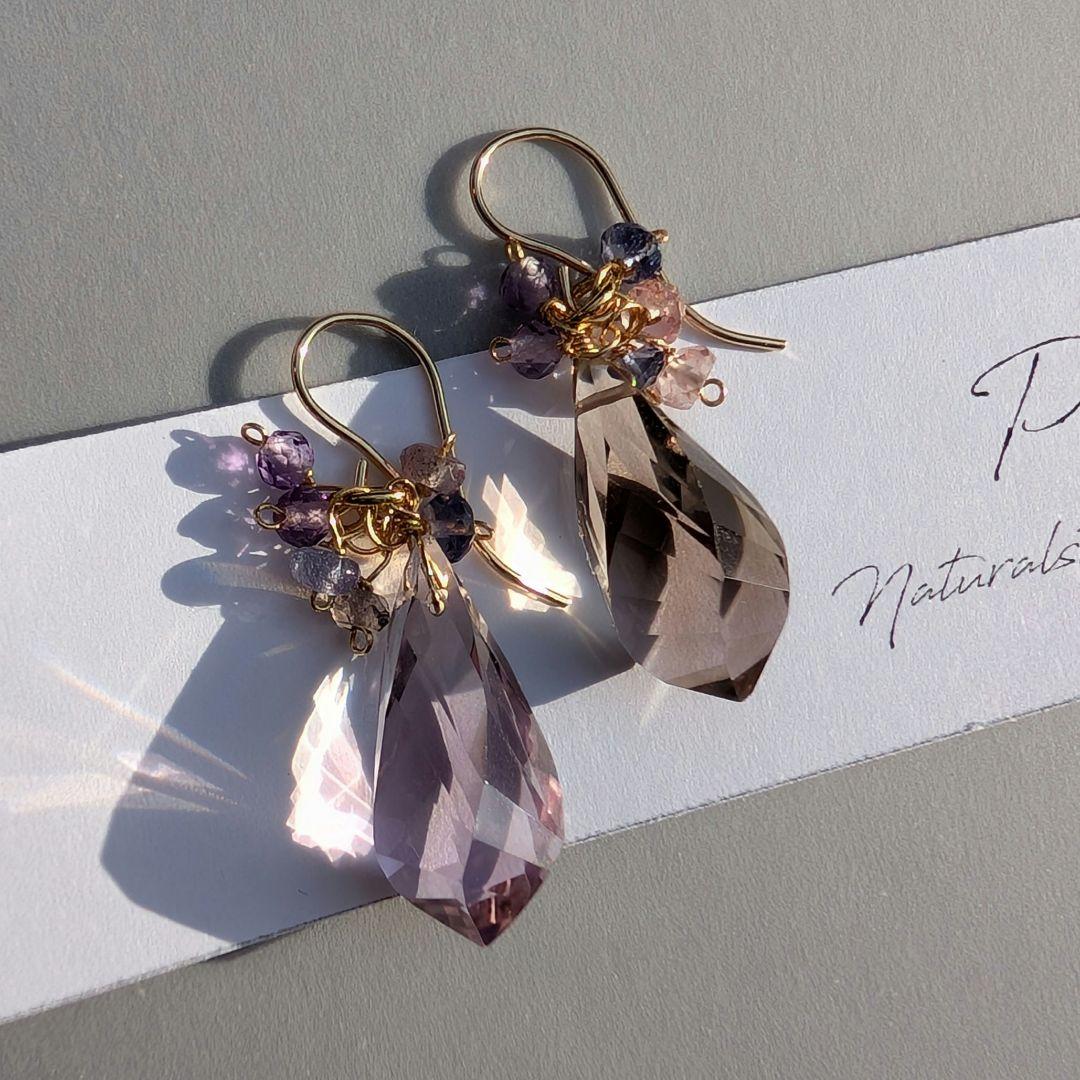 大粒✧︎アメトリン ひねりドロップ ピアス