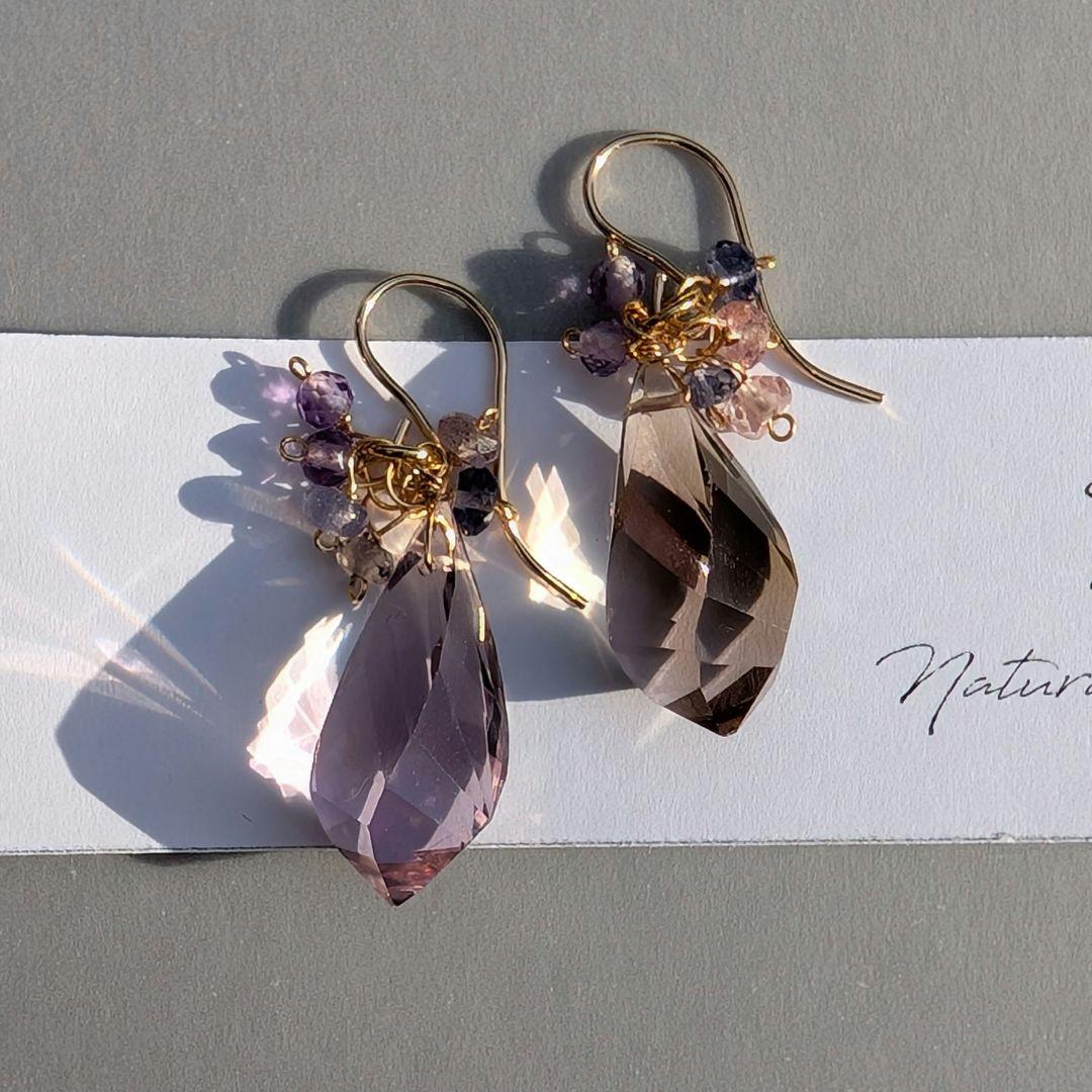 大粒✧︎アメトリン ひねりドロップ ピアス