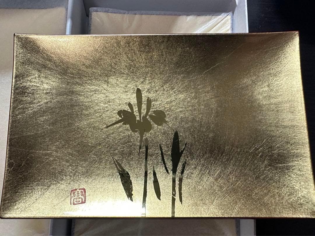 【金高騰】金箔工芸品　金沢 田じま 長角銘々皿 あやめ 5枚組【要説明確認】