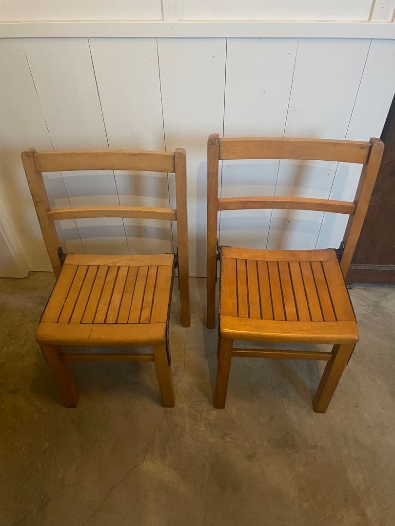 値下！フランス ヴィンテージ キッズチェア 2脚 木製 子供椅子 アンティーク