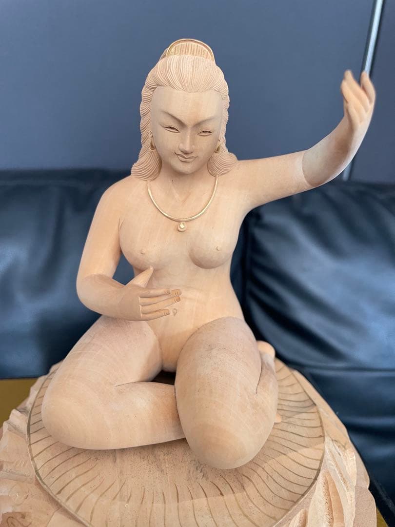 美品弁財天 弁天様 琵琶 木彫り 木製 彫刻 七福神 置物 インテリア ヌード