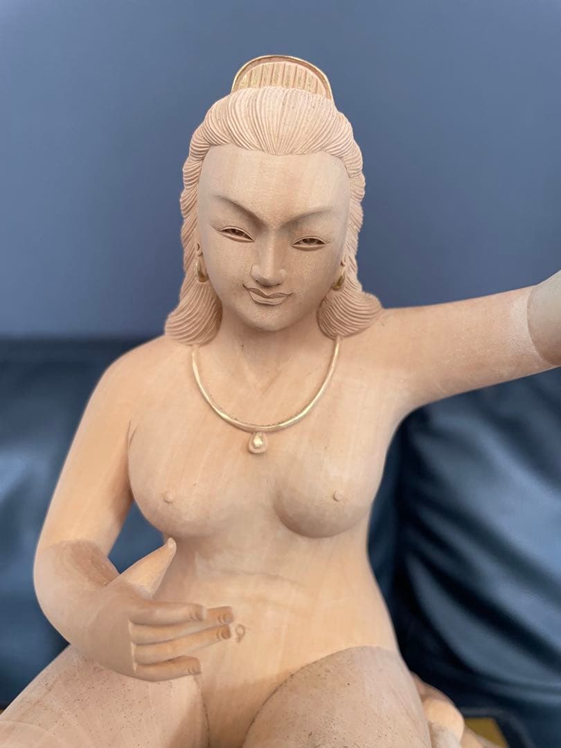 美品弁財天 弁天様 琵琶 木彫り 木製 彫刻 七福神 置物 インテリア ヌード