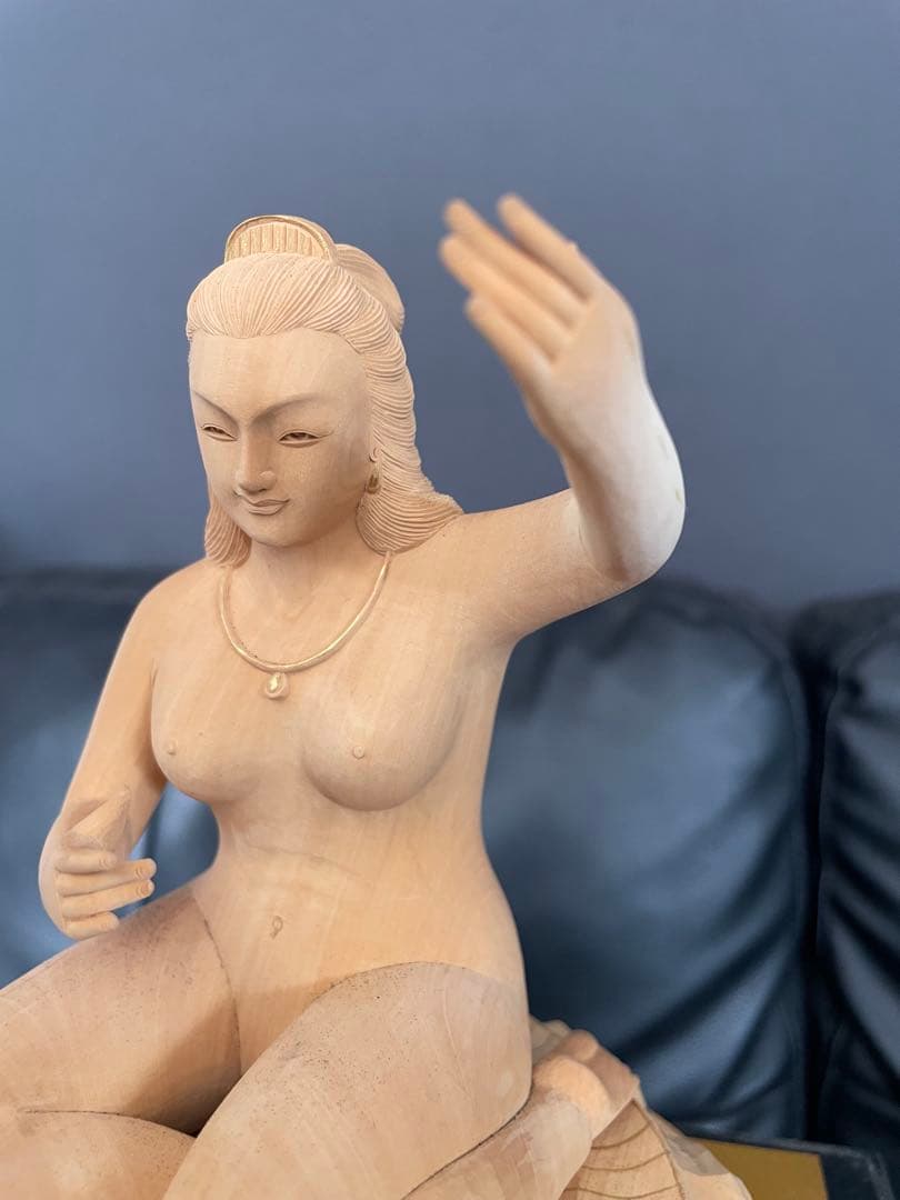 美品弁財天 弁天様 琵琶 木彫り 木製 彫刻 七福神 置物 インテリア ヌード