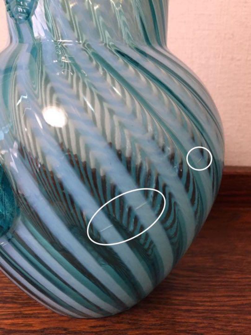 ＊訳ありビンテージ☆ガラス花瓶フラワーベース渦巻き模様 フェントン＊ヒビ割れ多数