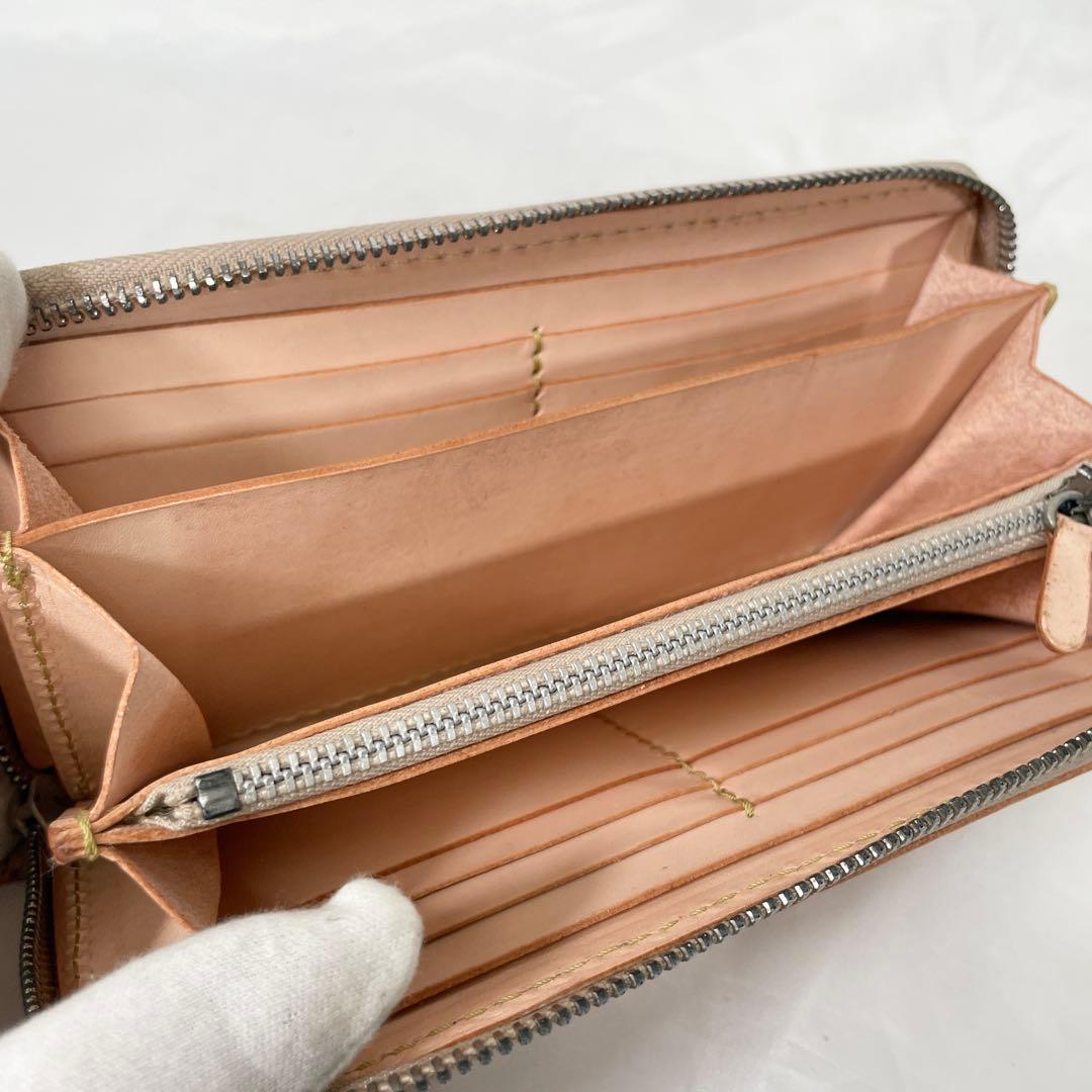 【新品】財布 長財布 レザー 本革 ラウンドファスナー ナチュラル カービング