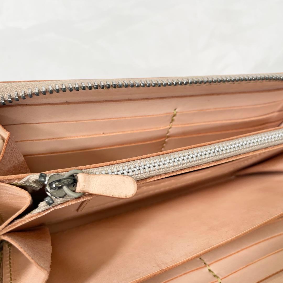 【新品】財布 長財布 レザー 本革 ラウンドファスナー ナチュラル カービング