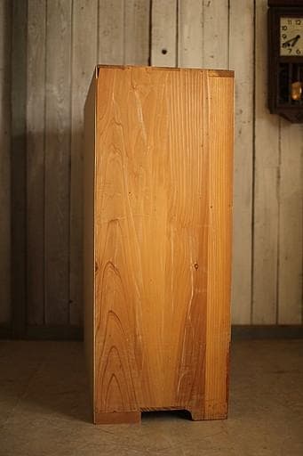 古い木枠のモールガラス戸棚　収納棚　食器棚　本棚　キャビネット　古家具