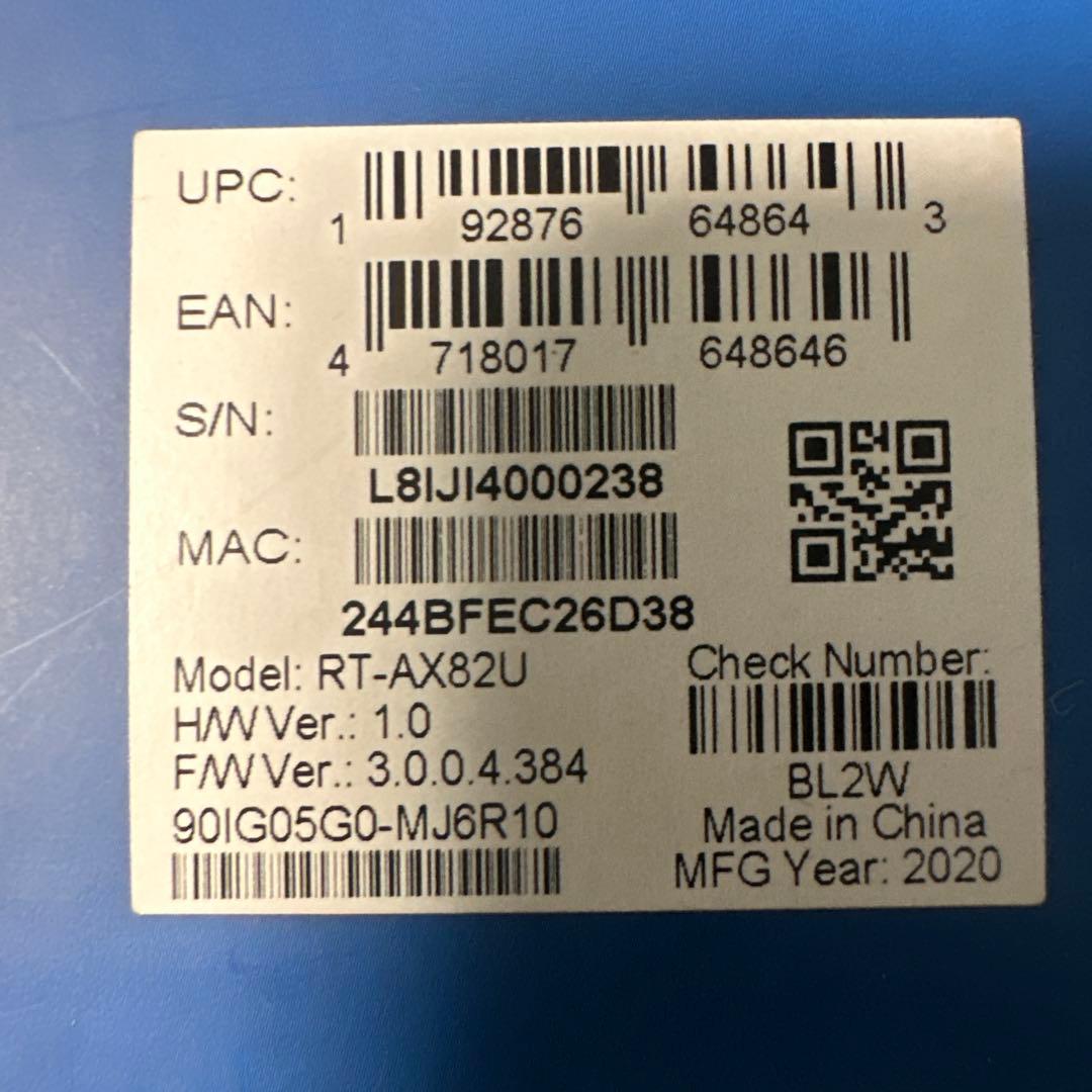 ASUS Wi-Fi 6 ゲーミングルーター　RT-AX82U