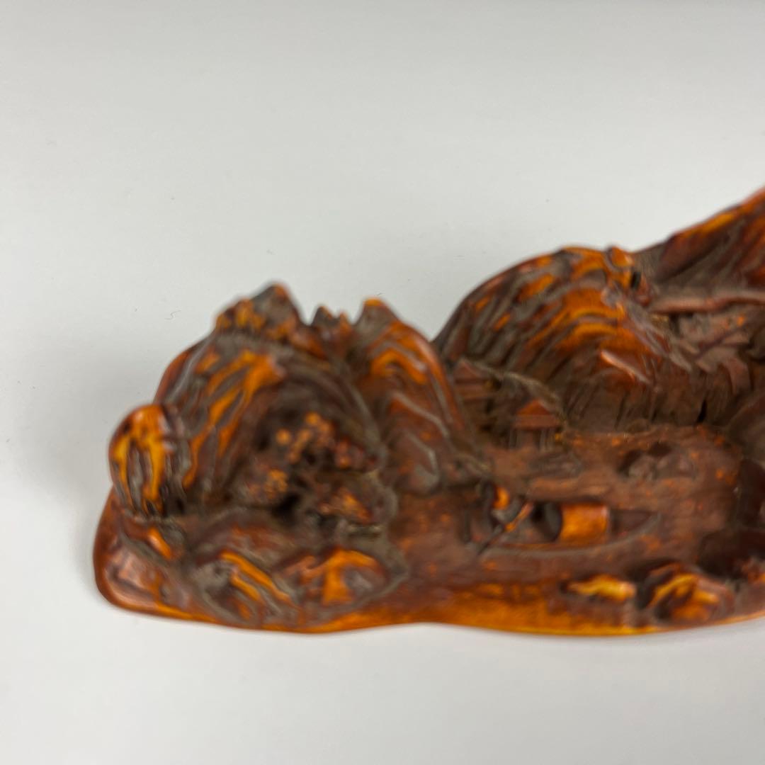 木製 山岳風景 彫刻 約14.5cm