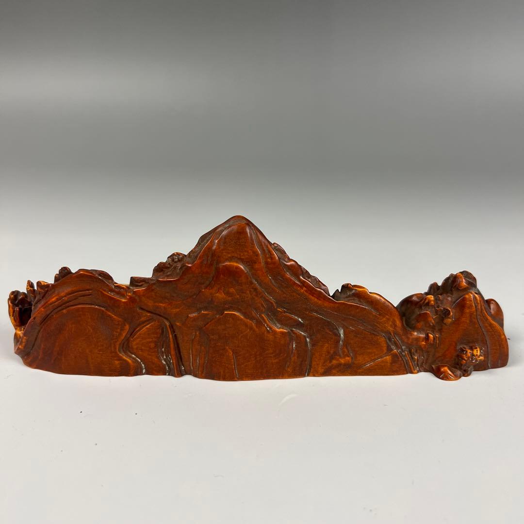 木製 山岳風景 彫刻 約14.5cm