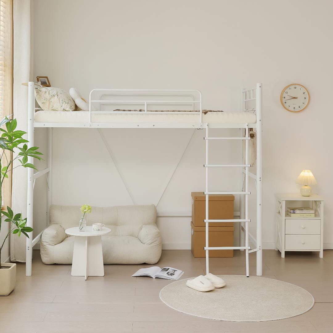 ロフトベッド パイプベッド シングル コンセント付き 高さ170cm White