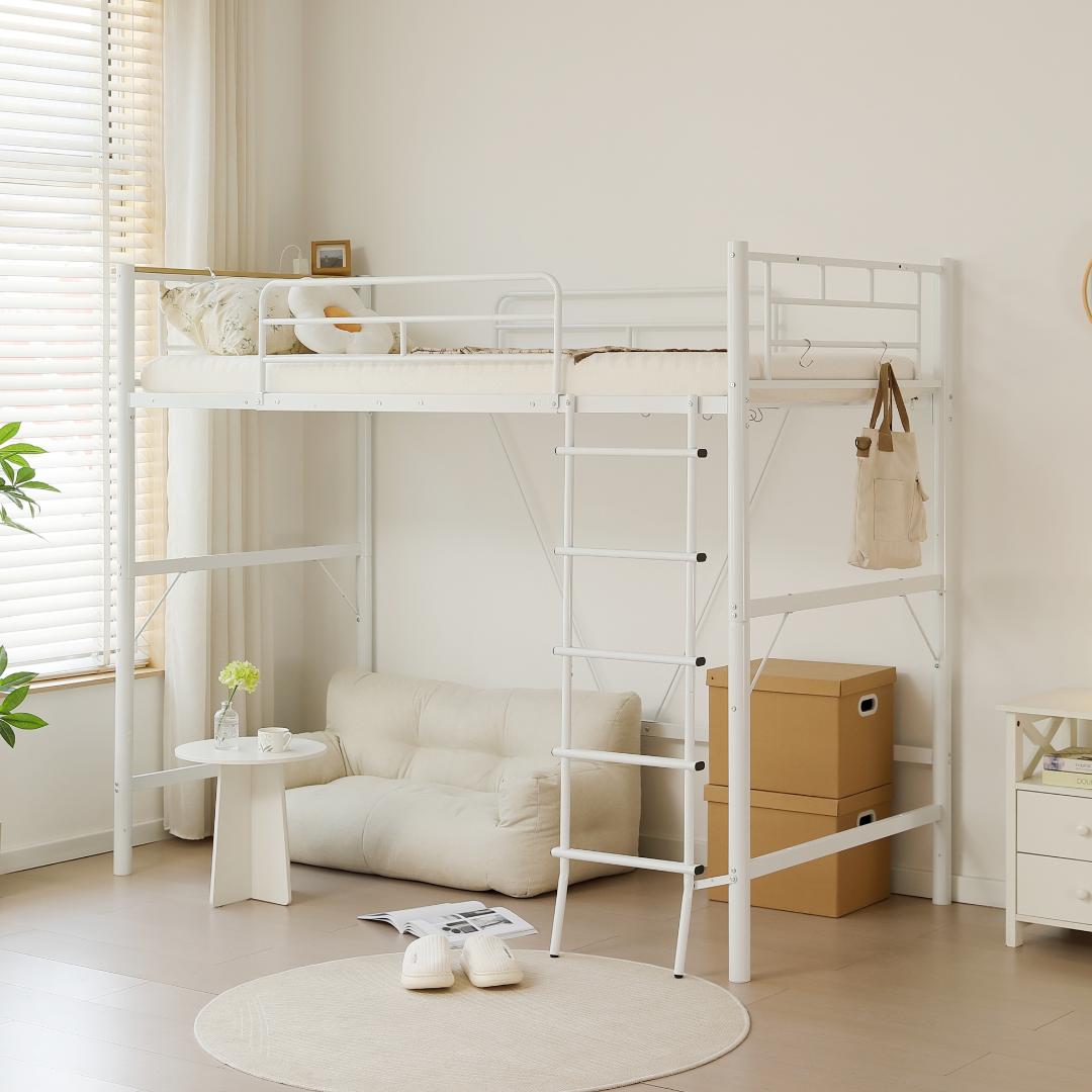 ロフトベッド パイプベッド シングル コンセント付き 高さ170cm White