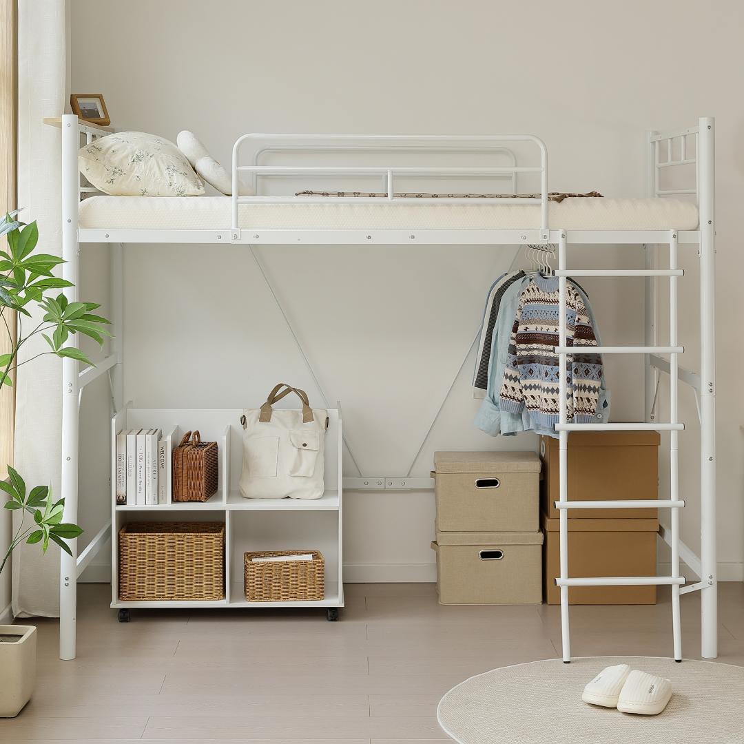 ロフトベッド パイプベッド シングル コンセント付き 高さ170cm White