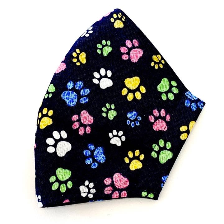 No.432 オーダーマスク　ネイビー　レインボー　肉球　足跡　ハンドメイド