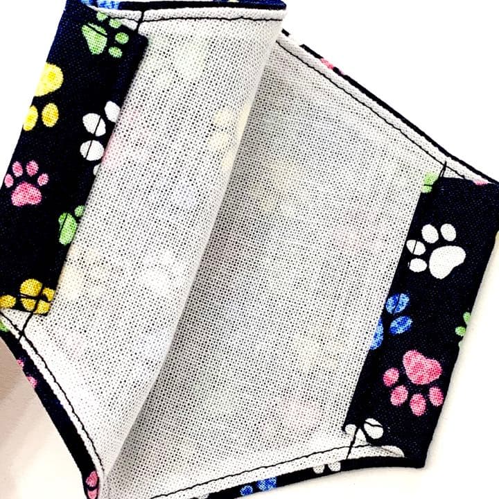 No.432 オーダーマスク　ネイビー　レインボー　肉球　足跡　ハンドメイド