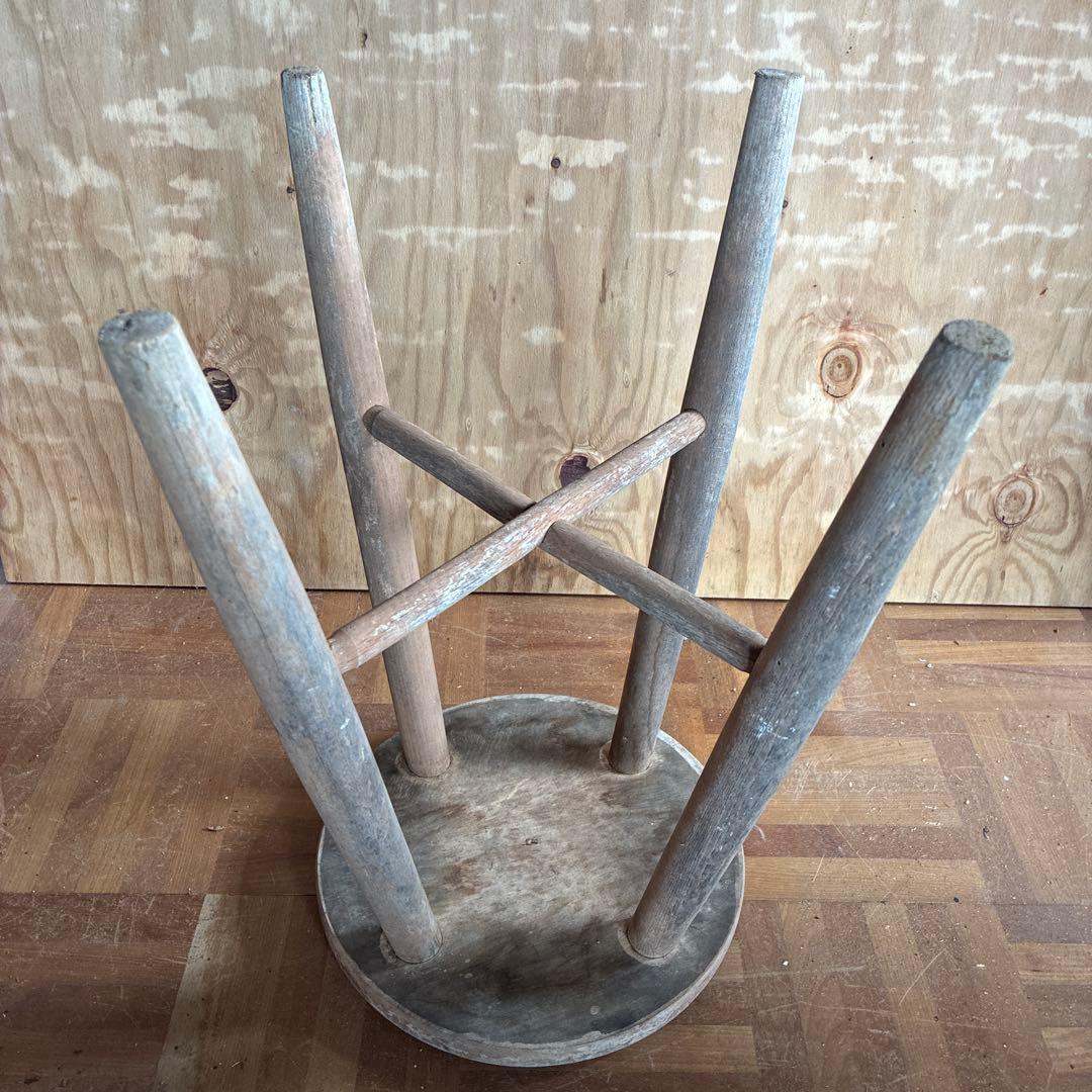 木製スツール 円形座面 X型補強