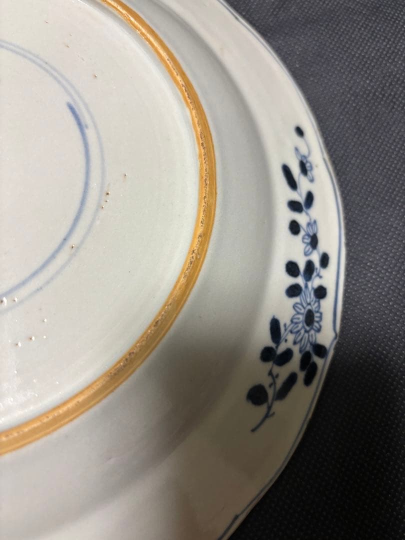 中国古美術 清の乾隆時代 青花　山水風景　大皿25cm　染付