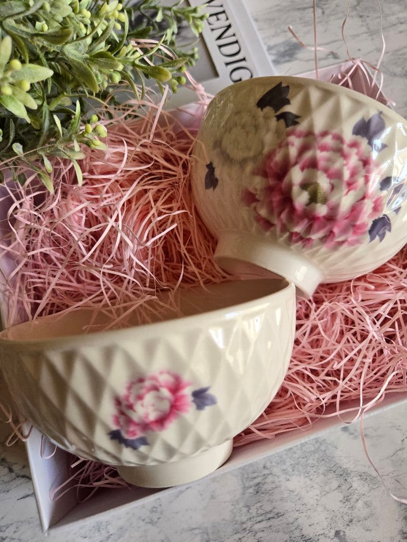 2人の時間牡丹お茶碗2個セット