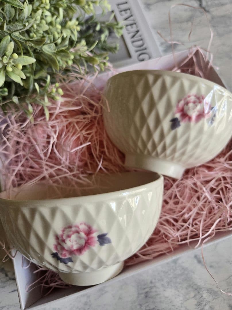 2人の時間牡丹お茶碗2個セット