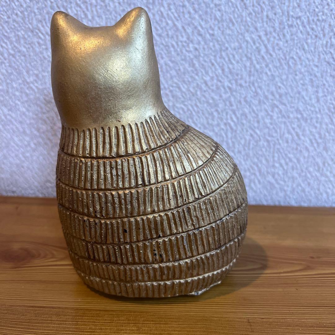 ゴールド 猫型 置物 螺旋模様