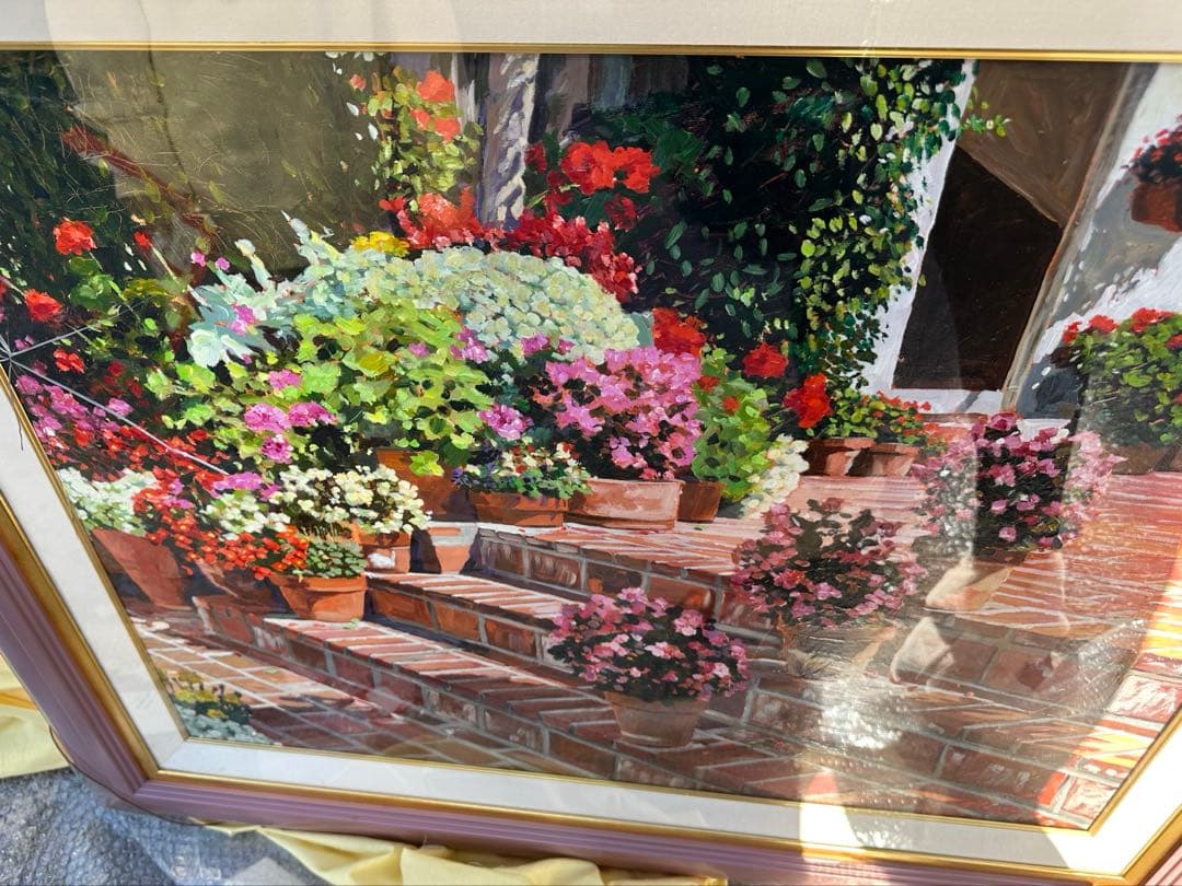 デイヴィッド・ロイド・グローバー 花で潤うパティオ　作品証明書付き