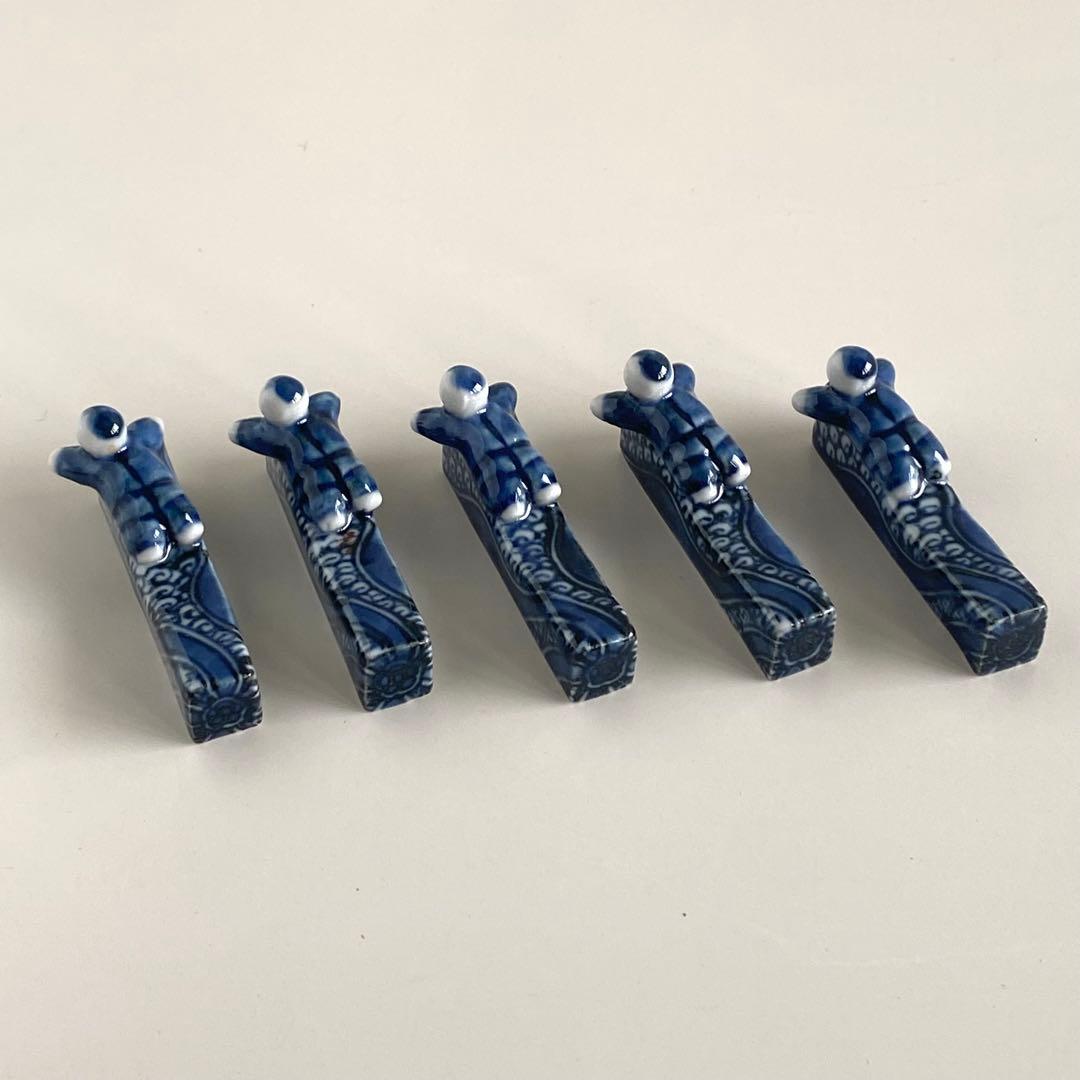 新品未使用 京焼 平安 加藤利昌 箸置き 祥瑞一閑人 五客セット 共箱 古美術品