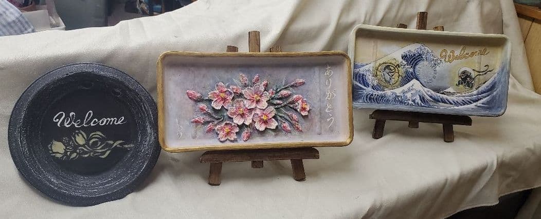 手描きアートウェルカムボード(桜・富嶽＆風雷神・チューリップ)お買い得3点セット