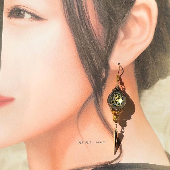 星空から朝焼けになるランタン　スチームパンクランタンピアス　イヤリング