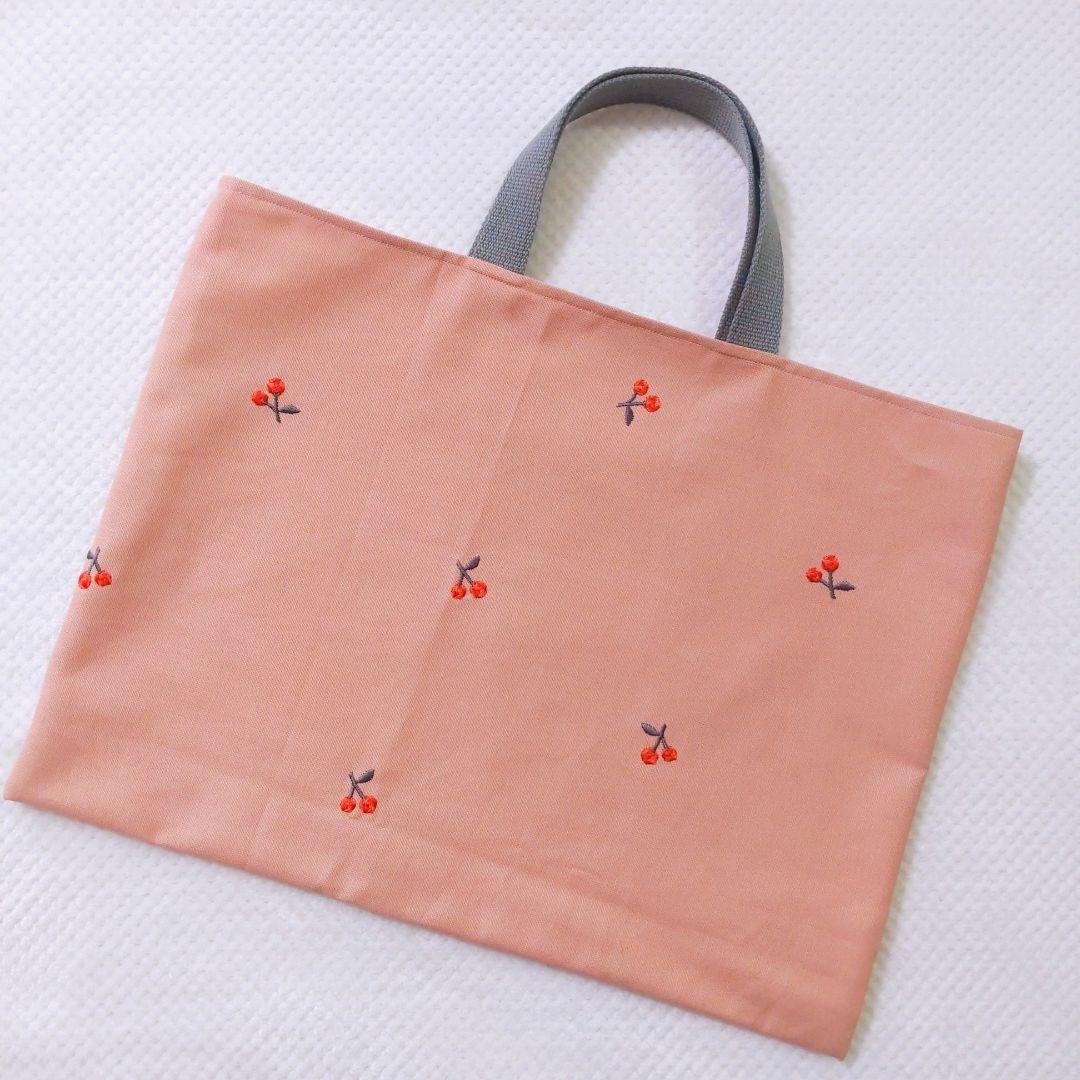 【２点セット】　さくらんぼ　刺繍　レッスンバッグ　シューズバッグ　女の子