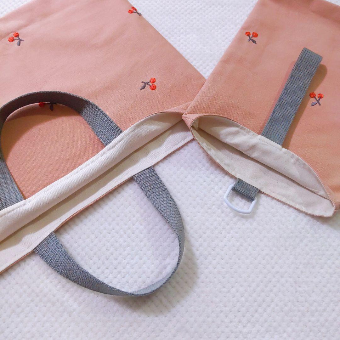 【２点セット】　さくらんぼ　刺繍　レッスンバッグ　シューズバッグ　女の子