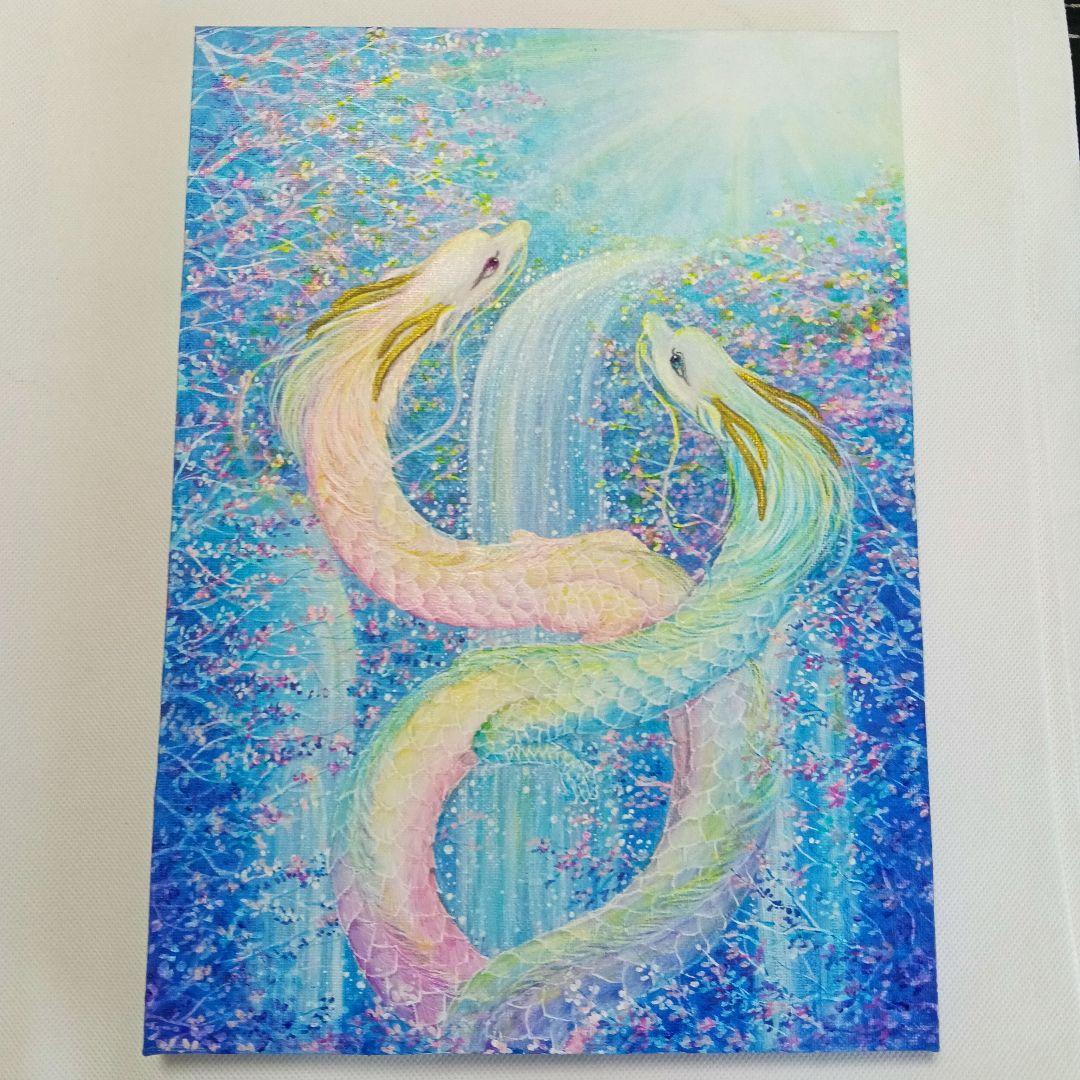 No.505 F4キャンバス　原画　アクリル絵画　龍神絵画　開運絵画　双龍