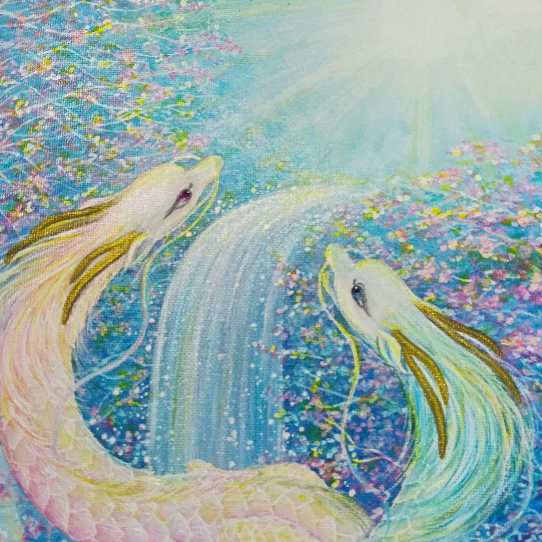 No.505 F4キャンバス　原画　アクリル絵画　龍神絵画　開運絵画　双龍