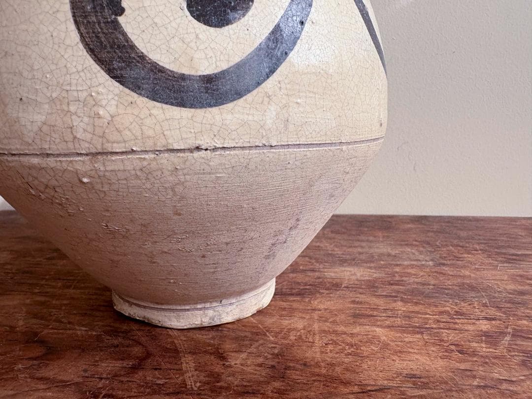 李朝　鉄絵壺　鶏龍山　花器　一輪挿し