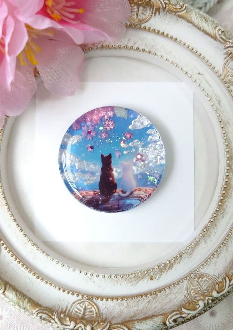 レジン　猫　ヘアゴム　ブローチ　ポニーフック　No.594