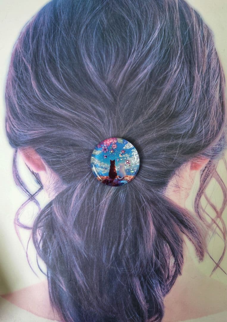 レジン　猫　ヘアゴム　ブローチ　ポニーフック　No.594