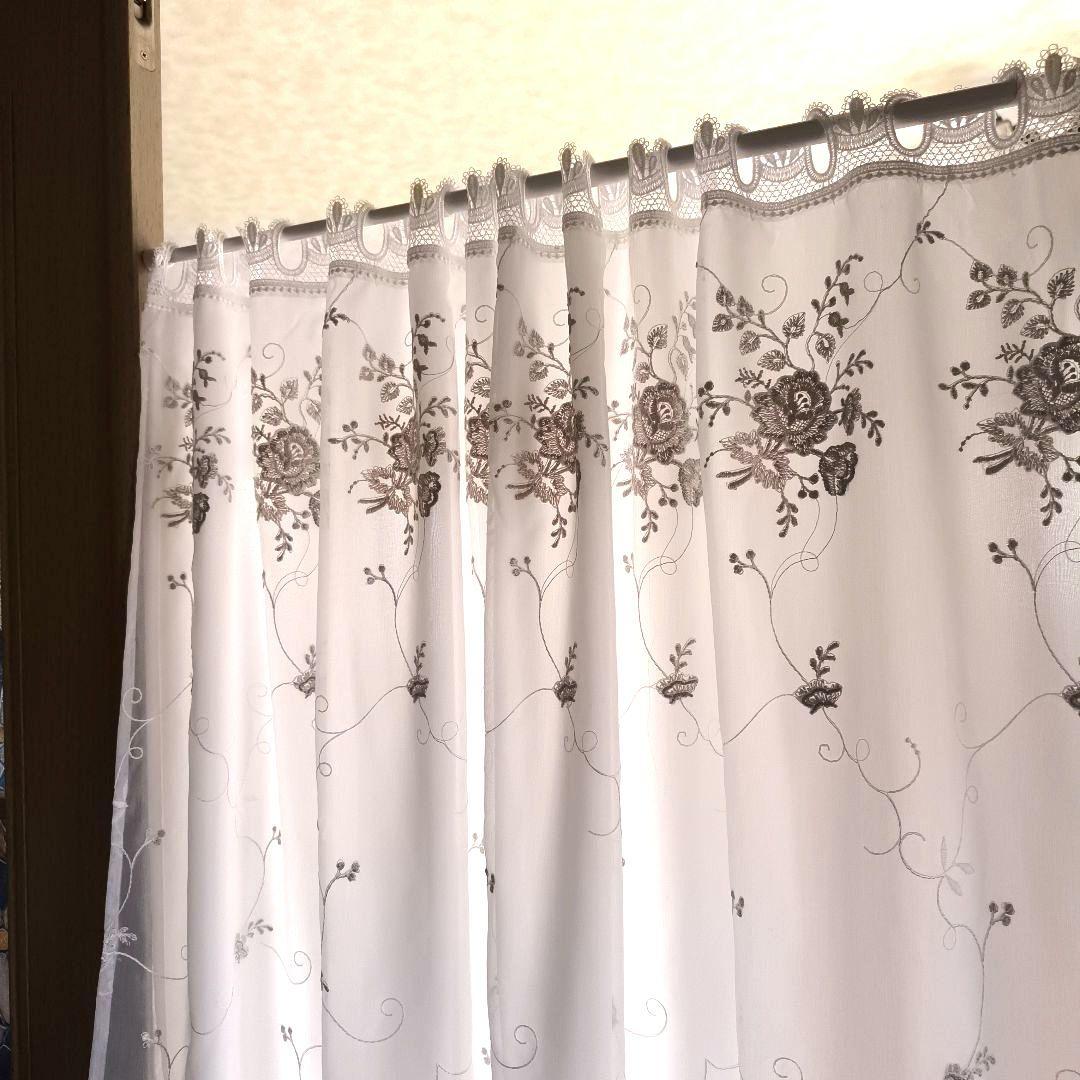 カフェカーテン【あみたろう様オーダー品　バラ刺繍レース　2枚重ねダブルデザイン】