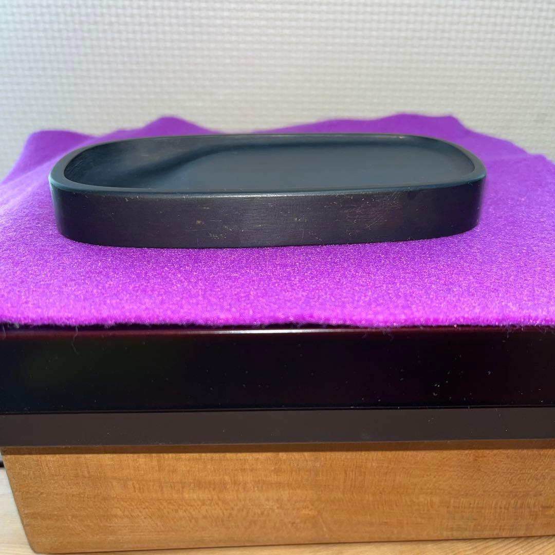 ⭕️雨端硯　小判型　12代　現代の名工　雨宮弥兵衛　手間かかる　石紋綺麗　女性好み