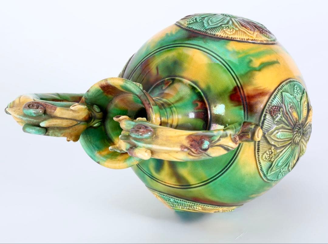 十三代 横石嘉助 長崎三彩 龍耳壺 高さ42cm 大型花瓶 飾壺 古美術 骨董品