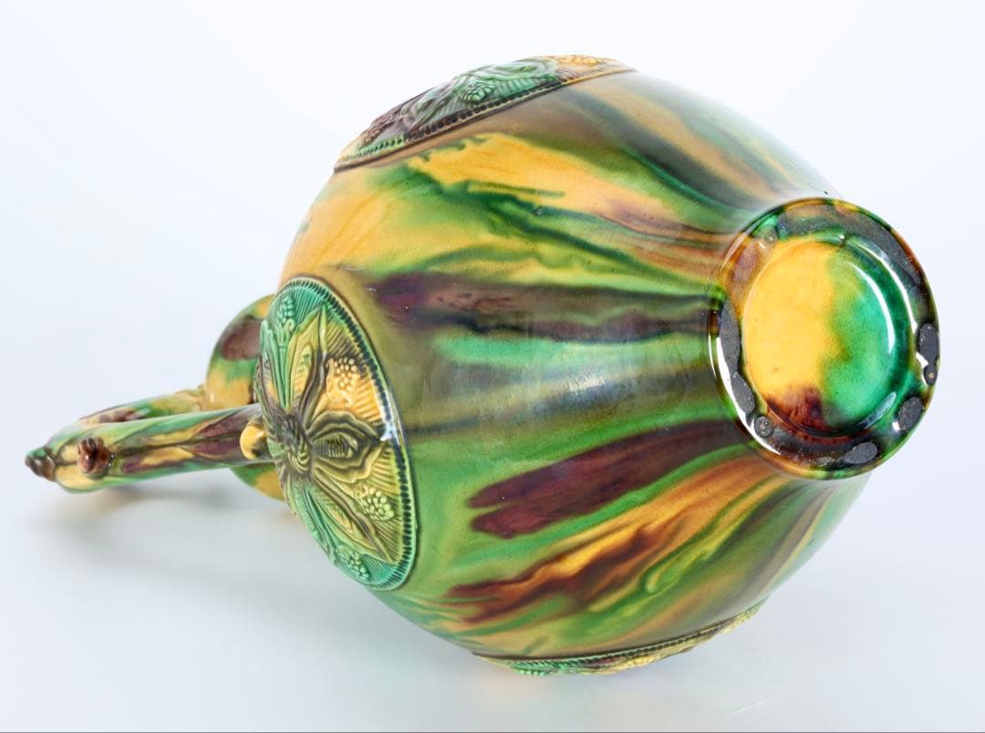 十三代 横石嘉助 長崎三彩 龍耳壺 高さ42cm 大型花瓶 飾壺 古美術 骨董品