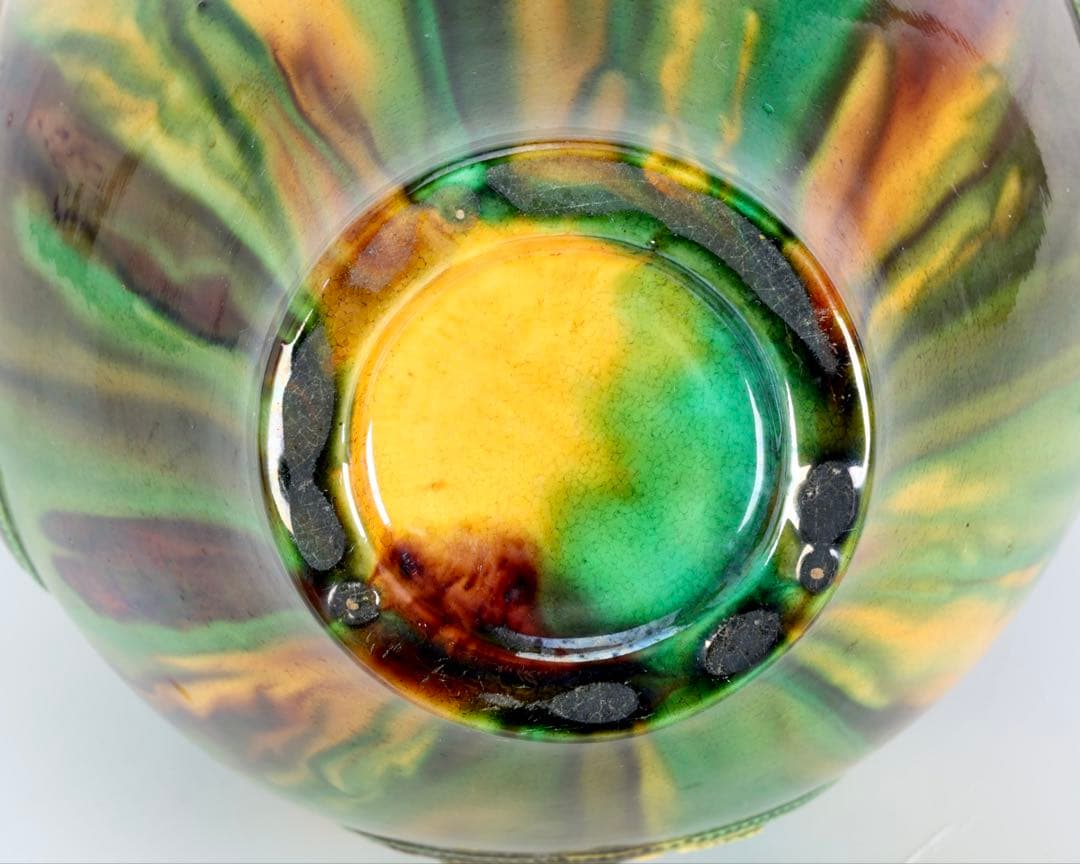 十三代 横石嘉助 長崎三彩 龍耳壺 高さ42cm 大型花瓶 飾壺 古美術 骨董品