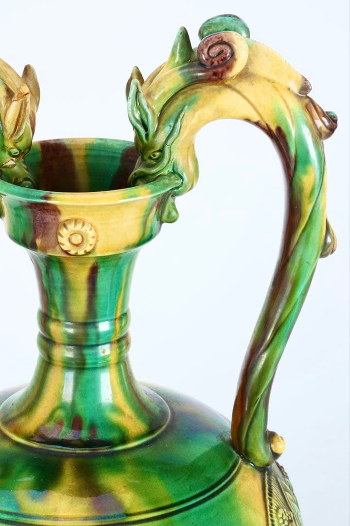 十三代 横石嘉助 長崎三彩 龍耳壺 高さ42cm 大型花瓶 飾壺 古美術 骨董品