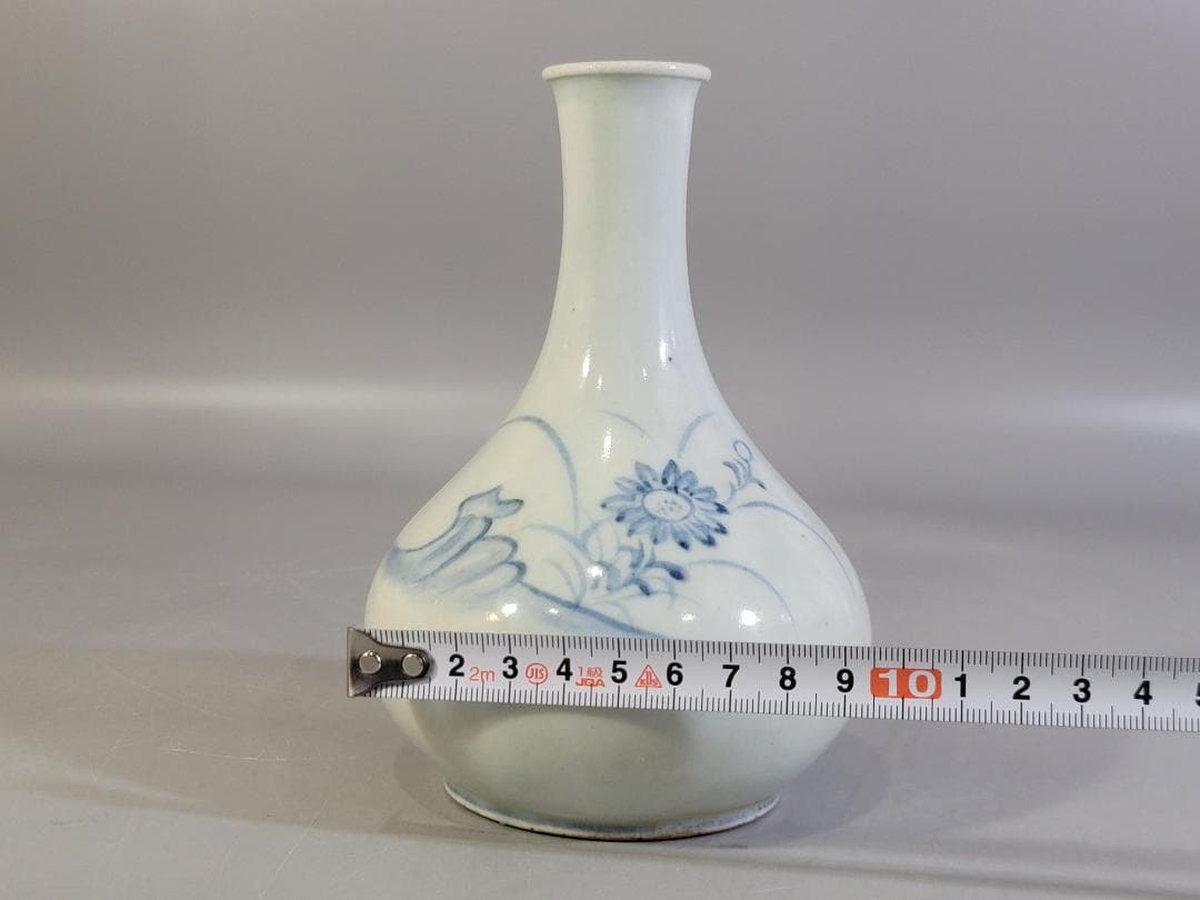 李朝染付 秋草紋 面取徳利 白磁 草花文花瓶 一輪挿し DT767