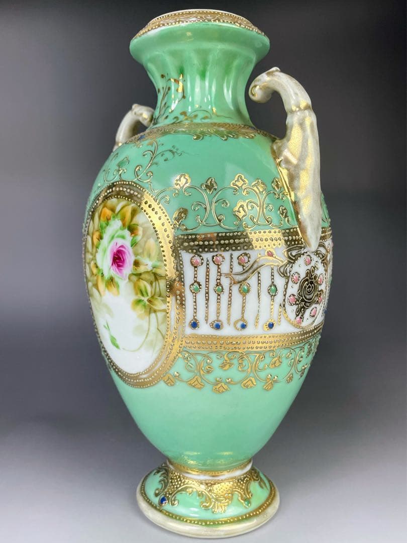 【大型】オールドノリタケ ２６㎝ アールヌーボー 薔薇紋花瓶 ジュエル ジュール