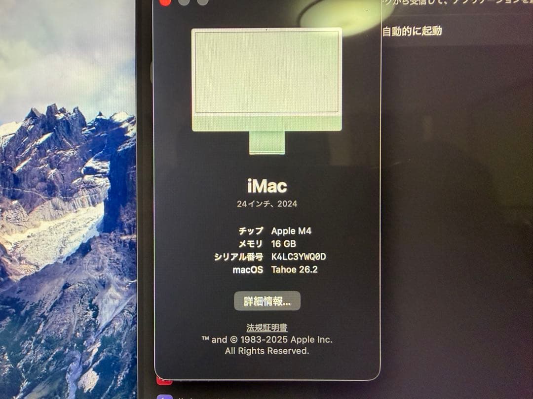 【ほぼ新品】iMac M4チップ 16GB／256GB グリーン