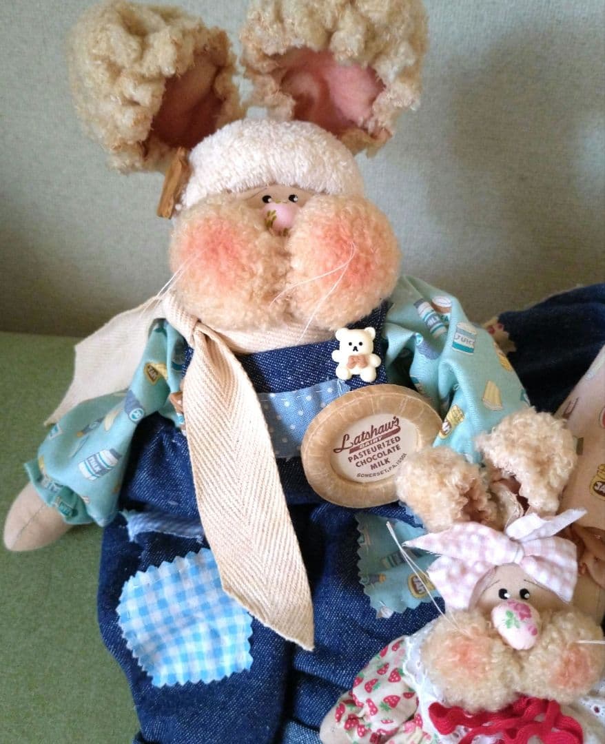 カントリードールバニーちゃんペアドール(ミニバニー付きくすみカラー)