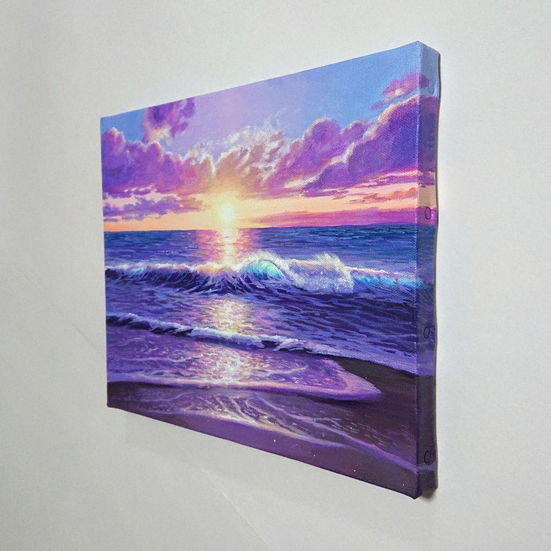 【夕闇が迫る頃】アクリル画 F3 風景画 絵画 海の絵