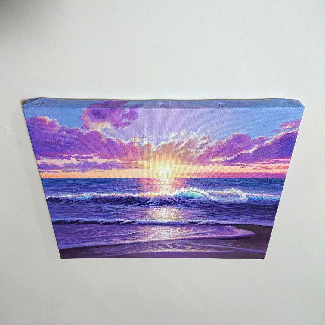 【夕闇が迫る頃】アクリル画 F3 風景画 絵画 海の絵